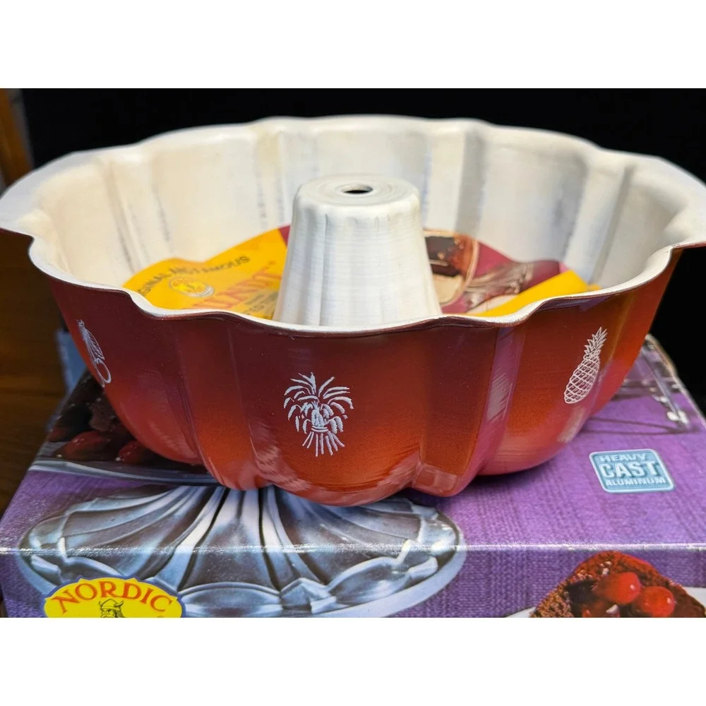 Nordic Ware Best Bundt Fluted Tube Pan-12 Cup, Poppy Orange, Cast Aluminum w/BOX